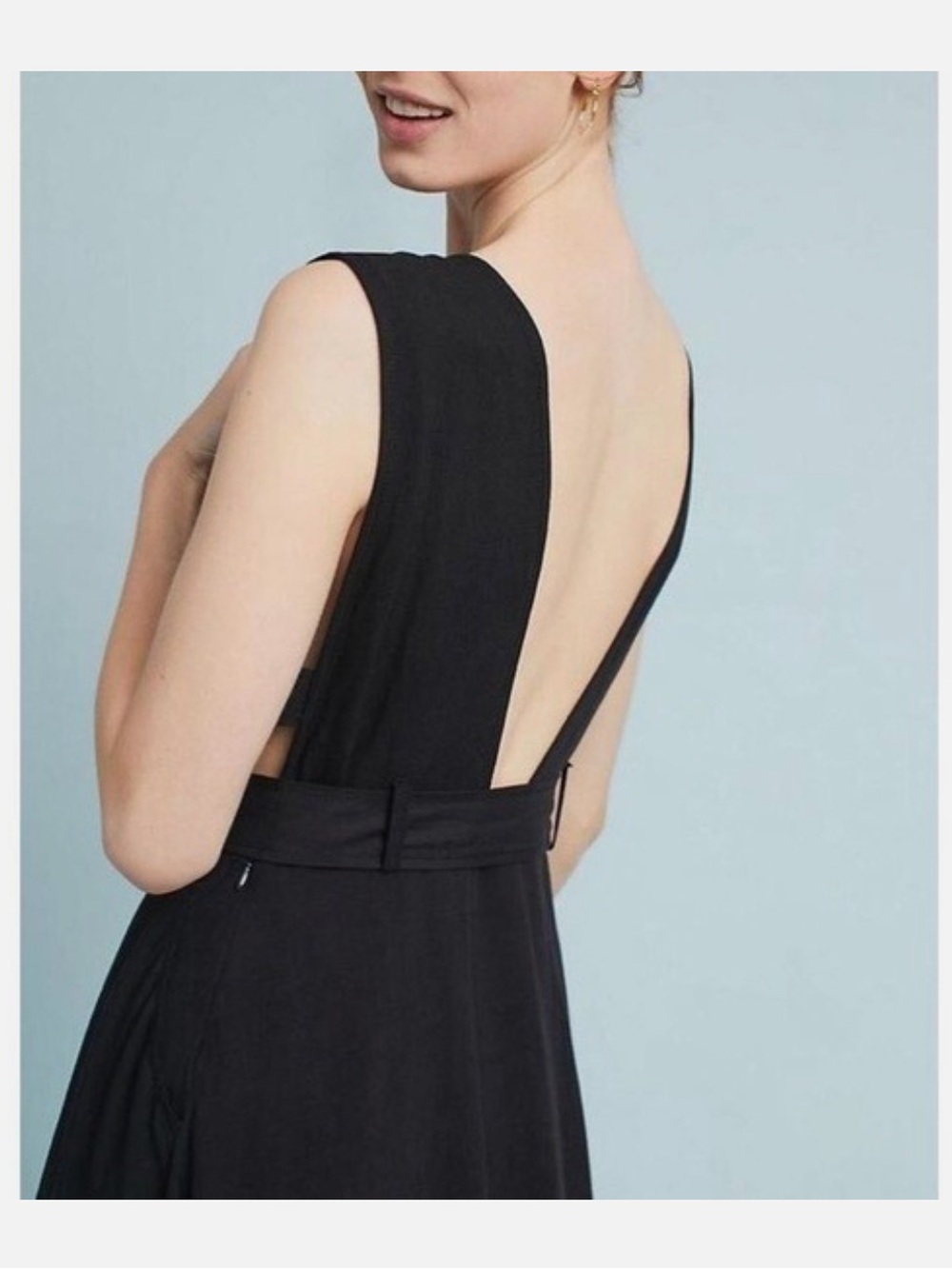 Anthropologie Maeve Bryony Linen Blend Apron Dress Black Pinafore Size 14 - Picture 2 of 5